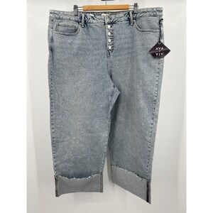 Ava & Viv Womens 24 High-Rise Straight Leg Button Fly Cropped Jeans Medium Wash